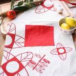 Cook APRON - Natural cotton canvas apron handprinted with flowers and leaves design.