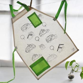 Children apron with cars screenprinted for coloring