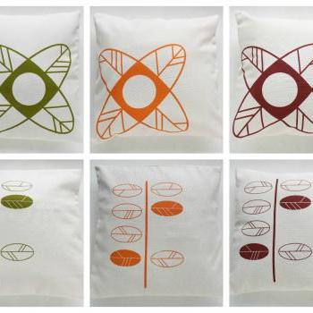 Pick 2 Pillow Covers leaves and flowers hand printed - 16"x16"