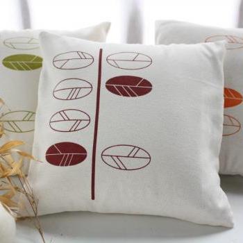 Decorative Pillow Covers with hand printed leaves -20"x20"