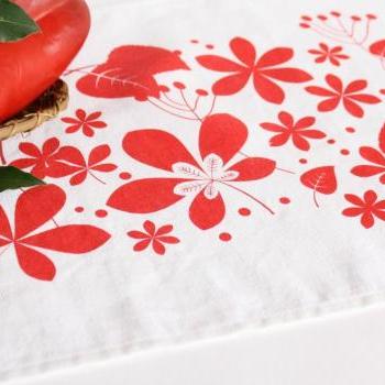 Linen placemat hand printed with colorful leaves - set of two